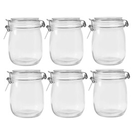 Betrome 25 OZ Glass Jar 6 Pack with Airtight Rubber Gasket Lid Reusable Storage Jar for Jam, Coffee, Tea,Honey, Beans, Spice