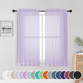 OWENIE Light Purple Sheer Curtains 54 Inch Length 2 Panels Set, Rod Pocket Voile Sheer Curtains & Drapes for Bedroom/Living Room, Soft Sheer Short Curtains for Windows, Total 84Wx54L inch, Lavender