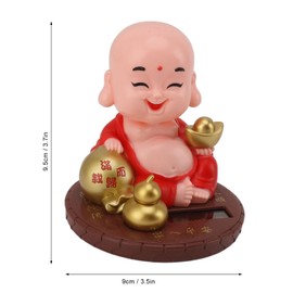 CHEOTIME Small Solar Powered Monk Figurine, Automatic Nodding and Knocking Buddhist Monk Decoration, Car Shaking Head Buddha Statue for Car Dashboard Home Decoration (Red)