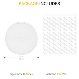 FIGURESLAB 28 PCS Figure Stand Base with 60PCS Adhesive for Fuko Pop, 1.57 Inch Clear Round Plastic Bases No Peg, Doll Model Storage Organizer Display Holder Accessories for Action Figures