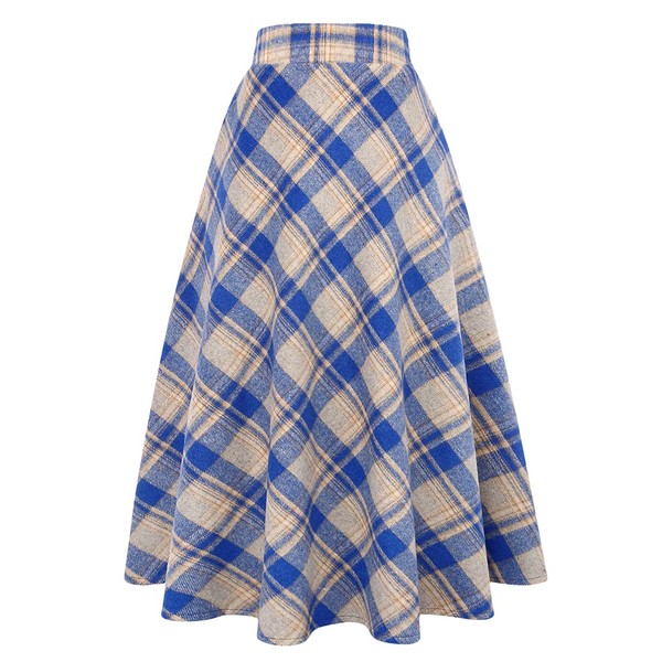 IDEALSANXUN - Faldas largas de lana a cuadros para mujer con cintura elástica acampanada, plisadas de tartán, Azul, XXXL