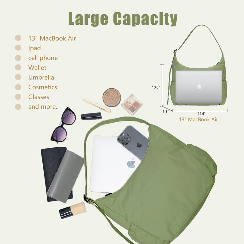 Nylon Crossbody Bags for Women Large Hobo Bag Green Designer
