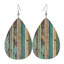 Vintage Wood Stripes Print Faux Leather Earrings for Women Retro Wooden Texture Pattern Dangle Teardrop Earrings Drop Earrings Lightweight Earrings