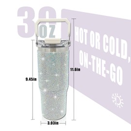 30oz Bling Rhinestone Studded Tumbler with Top Handle and Leakproof Lid Vacuum Insulated Stainless Steel Glitter Crystal Water Bottle with Flip Straw Reusable Cup Outdoors Travel Mugs (Northern Light)