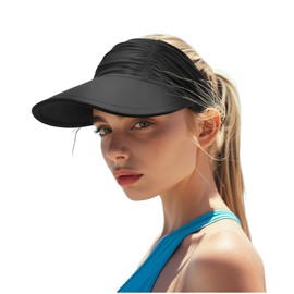 YAMEE Visor Cap Women's UV Protection, Sun Visor Women's Elastic Sun Shield, Lightweight Sun Hats Large Brim, Sun Visor Women's Summer Cap Breathable for Beach, Camping, Picnics, Hiking, black