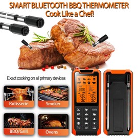 PRAVETTE Smart Bluetooth Meat Thermometer - Long Range Wireless Food Thermometer, Digital Meat Thermometer with Dual Probes for BBQ Grill, Oven, Smoker, Air Fryer