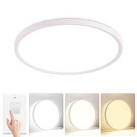 Glowall 12'' Led Flush Mount Ceiling Light Fixture, 24W 2400LM, Dimmable & 3000K/4000K/6500K Selectable, Modern White Ceiling Lamp for Bedroom, Kitchen, Home Office, Hallway, Wired