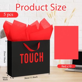 Kolldenn 5 Senses Gift Bags for Him and Her Five Senses Gift Bag with Ribbon Handles and Tissue Paper Present Wrappings for Valentine Wedding Birthday Mothers Day (Black Red,11.8 x 10 x 4 Inch)
