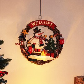 com-four® Christmas wreath braided - Door wreath WELCOME for Christmas - Christmas decoration to hang - Wooden wreath approx. Ø 31 cm (Snowman - L)