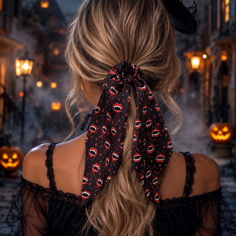 Halloween Hair Ties Elastics Hair Scrunchies 3Pcs Long Tail Bow