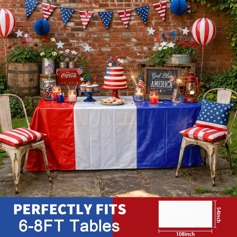 Vyntra 12 Pack Red White Blue Plastic Tablecloths, 54 x