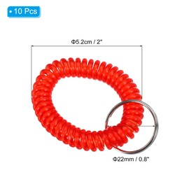 PATIKIL Spiral Wrist Coil Keychain, 10 Pack Plastic Stretchable Wristband Wristlet Key Ring Holder for Outdoor Sport Gym Pool Sauna, Clear Red