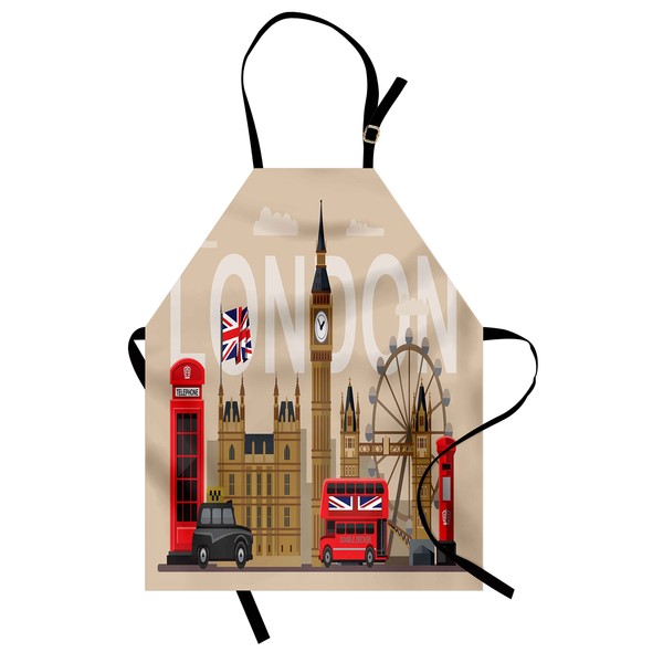 Ambesonne London Apron, Famous Britain Landmarks Monuments Art Pattern Touristic