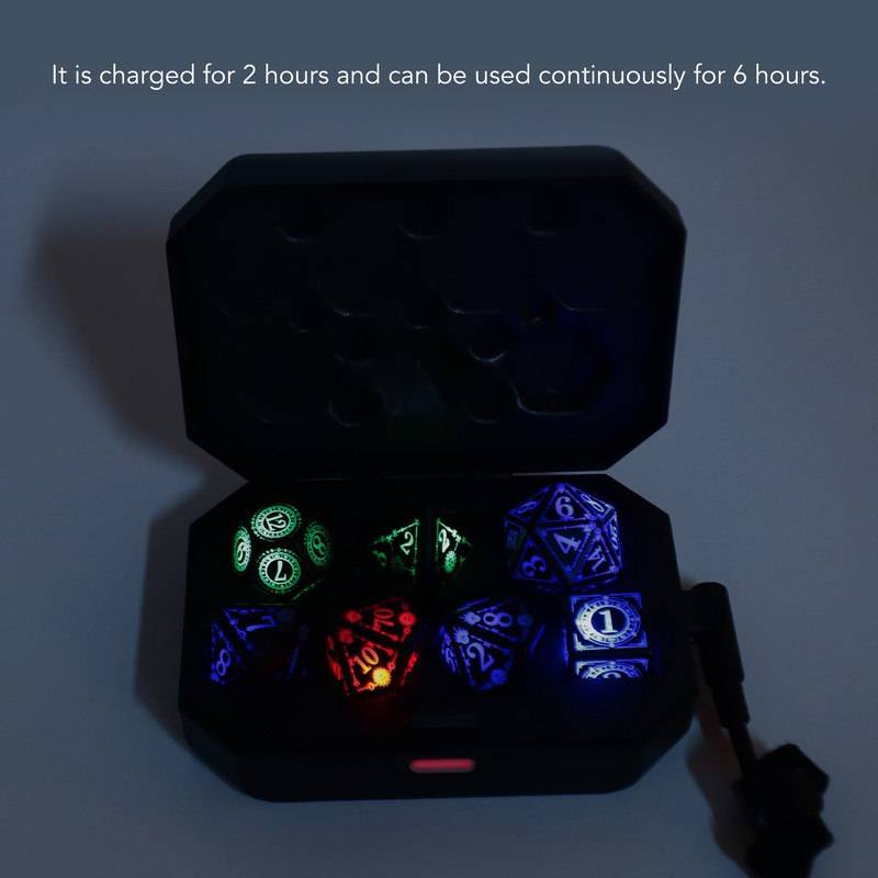 7pcs Electronic Dice LED Rechargeable with Charging Compartment Light Up