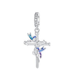 GOINEVA Hummingbird Cross Charm 925 Sterling Silver Charm Fits Women's Charm Bracelet & Necklace Valentine's Day Mother's Day Jewelry Gifts for Women