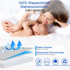 Sufdari Waterproof Mattress Protector, Fitted Sheet, Breathable, Waterproof Mattress Cover, Moisture Protection, 90 x 200 cm, White