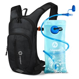 Nepest Hydration Backpack 8L - Bicycle Backpack & Ski Backpack with 2L Hydration Bladder | Ideal for MTB, Running & Skiing | Adjustable Chest & Waist Belt with Safety Whistle - Black