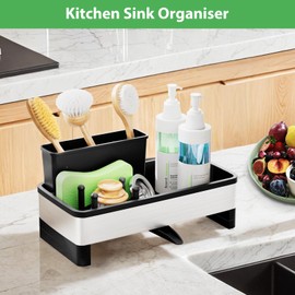 Alyvisun Grande Capacità Porta Spugne Lavello Cucina con Vaschetta di Scarico Autodrenante, Organizer Lavello Cucina in Acciaio Inossidabile, Accessori Multifunzionali per Cucina e Bagno