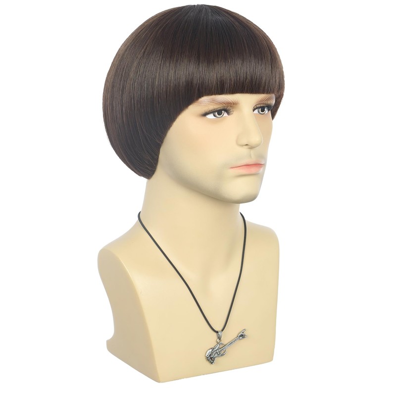 VGbeaty Men Short Straight Brown Wig Bob 60s 70s retro