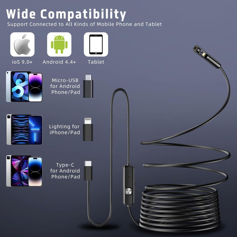 Vexloria Dual Lens Endoscope Inspection Camera, 1920p HD Inspection Camera,
