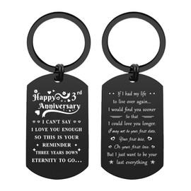 ENGZHI 3rd Anniversary Keychain Gifts Women, Third Year Down Forver To Go, 3 Year Wedding Anniversary Present Her Wife Girlfriend