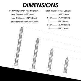 White Head 50 PCS #10x3 Stainless Steel Phillips Pan Head Wood Screws,Stainless Steel 18-8 A2(304) Screw,Home Screw Kit by QISHENG