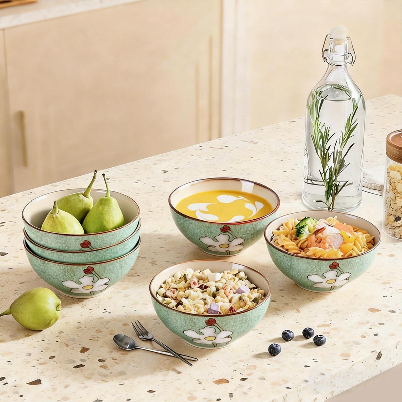 WHITEPEONY 28oz Ceramic Bowls Set of 4 for Kitchen, 6