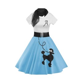 Women's Retro Poodle Print Skater Dress Vintage High Waist Rockabilly Swing Dress Chiffon for Summer Cocktail FrontColor: light Purple, Size: M