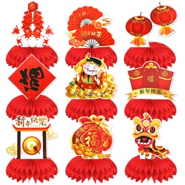HOWAF 9 Pcs Chinese New Year Honeycomb Centerpiece, Lunar New Year Table Topper for Chinese New Year Dragon Decorations, 3D Spring Festival Lanterns Table Party Supplies New Year Table Toppers