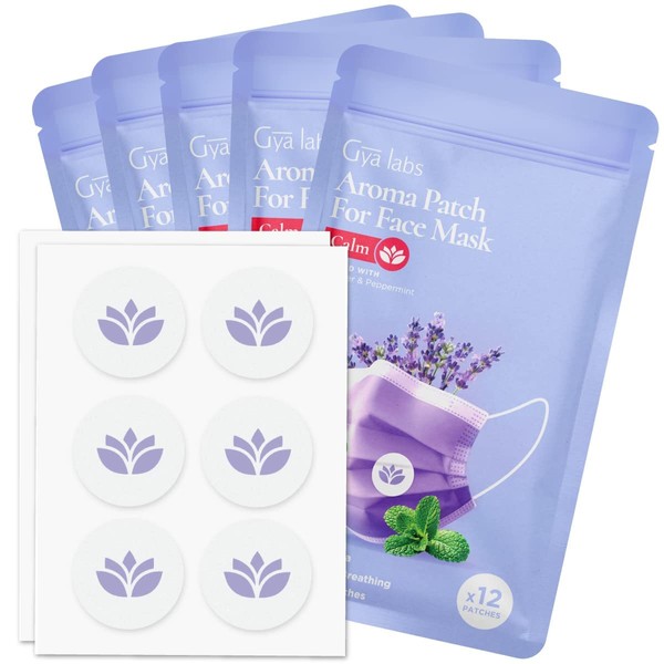 Gya Labs Lavender Aroma Stickers for Masks - 100% Natural Essential Oil Aromatherapy Stickers to Refresh Breath for Facial Masks & Pillows, 5 Packs-60 Patches