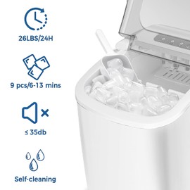 Antarctic Star Countertop Ice Maker Portable Ice Machine with Handle,Self-Cleaning Ice Makers, 26Lbs/24H, 9 Ice Cubes/6 Mins for Home Kitchen Bar Party, White