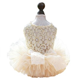 MERCRI Puppy Wedding Dress for Small Dog Girl Bow Knot Dog Tutu Dress Luxury Cat Lace Skirt Chihuahua Pomeranian Yorkie Clothes for Birthday Christmas Party (A, Medium)
