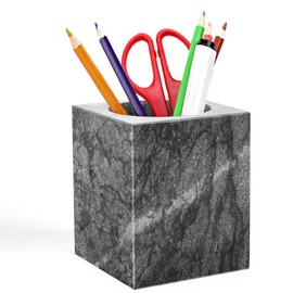 CABALAY Marble Pencil Pen Holder for Desk, Multi-Functional Pen Cup Pencil Holder for Office School Supplies Storage, Makeup Brush Holder for Home and Office (Cuboid-Black)