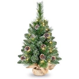2FT Small Christmas Tree, Christmas Decorations Mini Christmas Trees Includes Small Lights and Cloth Bag Base for Tabletop, Home, Office, Indoor and Outdoor Holiday Decoration