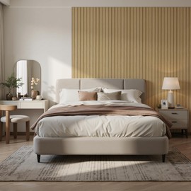 Tepanecov WPC Slat Wall Paneling, 8-Pack Wood 3D Wall Panels for Interior Wall Decor, TV Background, Living Room, 94.5 x 6 in (Oak)