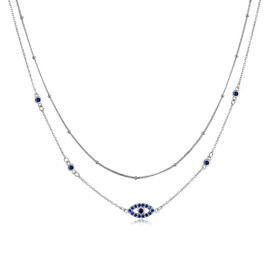 HUKKUN Horse/Cross/Tree of Life/Dragonfly/Heart/Strawberry/Daisy Double Chain Layering Multi-Row Chain Women's 925 Sterling Silver Layered Necklaces Jewellery Gifts for Women, Sterling Silver, Cubic