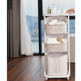 TFCFL 3 Tier Laundry Sorter Cart Hamper Rolling Organizer Clothes Bin Basket On Wheels Laundry 3-Basket Rolling Cart Wheel Washing Hamper Storage Bin Shelf Basket Laundry Hampers