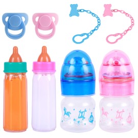 BABESIDE Baby Doll Bottles with Disappearing Milk and Juice Magic Bottles, Magnetic Pacifiers and Pacifier Clips Chain for Reborn Baby Dolls Girls & Boys, 8 Pcs Baby Doll Accessories Set