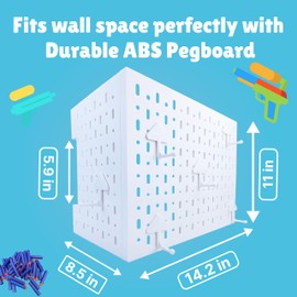 Skywin Peg Board for Nerf Gun Storage Organizer - Hanging Holder Compatible with All Blasters Nerf Gun Rack Organizer for Wall Organization with 10 Triangle Hooks (White)