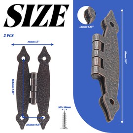 Waziaqoc 2Pcs H Cabinet Hinge, Antique Copper Offset Hinge Hammercraft Flush Door Hinge Decorative Flat Hinges with Mounting Screws for Cabinet Closet Wooden Box, 3.5” x 1.5”