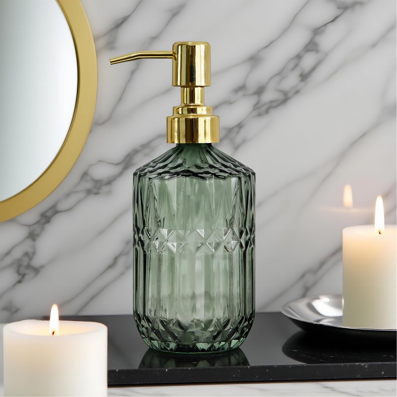 Hzxcuim 18oz Green Glass Soap Dispenser, Refillable Kitchen, Bathroom Thick