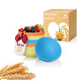 SINOGE 10 OZ Small Bowls Set of 6, Wheat Straw Bowls Small Snack Bowls, Unbreakable Ice Cream Bowls Plastic Bowls Reusable, Microwave & Dishwasher Safe Bowls for Fruit,Appetizer,Sauce- Fiesta Feast