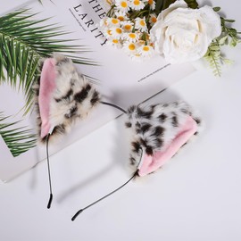 BAOPLAYKIDS Women Girl Cat Fox Long Fur Ears Headband Party Cosplay Costume Hairband (Leopard)