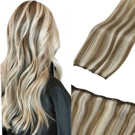 LaaVoo Micro Loop Weft Hair Extensions Highlight Light Brown to Platinum Blonde Micro Weft Extensions Brown Human Hair EZE Weft Extensions Blonde Micro Ring Beaded Weft Extensions Double Weft 50g 18"