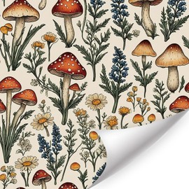 LHIUEM Vintage Mushroom Peel and Stick Wallpaper Self Adhesive Removable Wall Paper Leaf Forest Floral Daisy Mushrooms Wall Stickers Botanical Beige Wallpaper Aesthetic for Bedroom Decor(17.3X118inch)