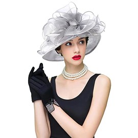 ORIDOOR Women's Organza Cloche Bowler Hat Derby Fascinator for Tea Party Bridal Wedding Hat 011C1-Gray