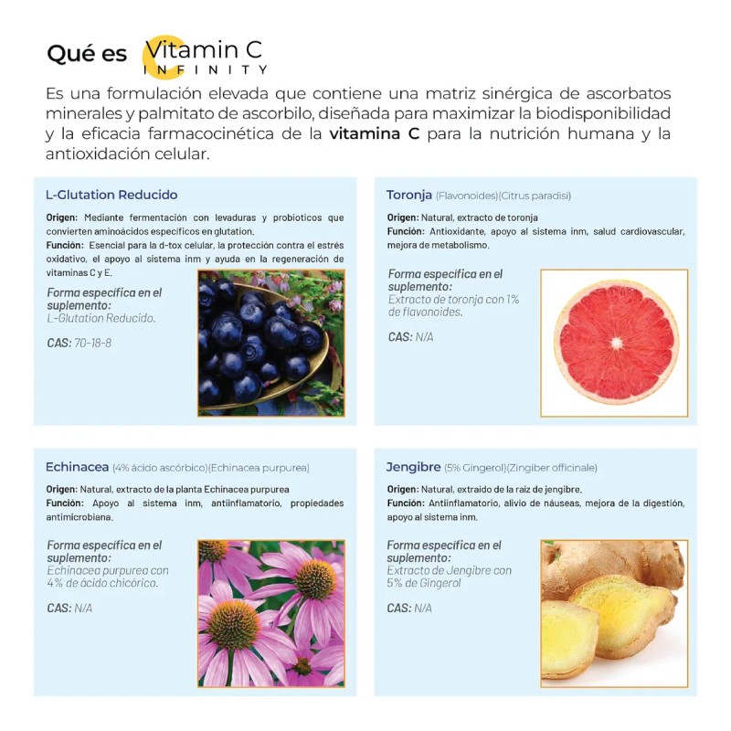 VITAMIN C INFINTIY GLUTATION 200 capsulas (770mg por porcion) Complejo