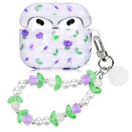 Purple Flower Case for Airpods 3 Cute Floral Aesthetic Cover Compatible with Air Pods 3rd Generation (2021) Shell for Girls