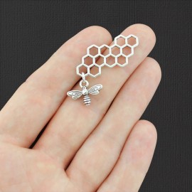 Unbranded 2 Honeycomb Bee Antique Silver Tone Charms - SC5972