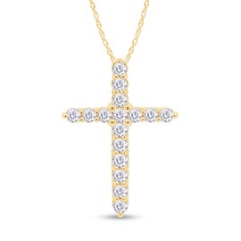 AFFY 0.50 Carat (ctw) Lab Grown Diamond Cross Pendant Necklace For Women In 14k Yellow Gold Over 925 Sterling Silver, With 18" Chain Jewelry Gifts For Her (1/2 ctw)